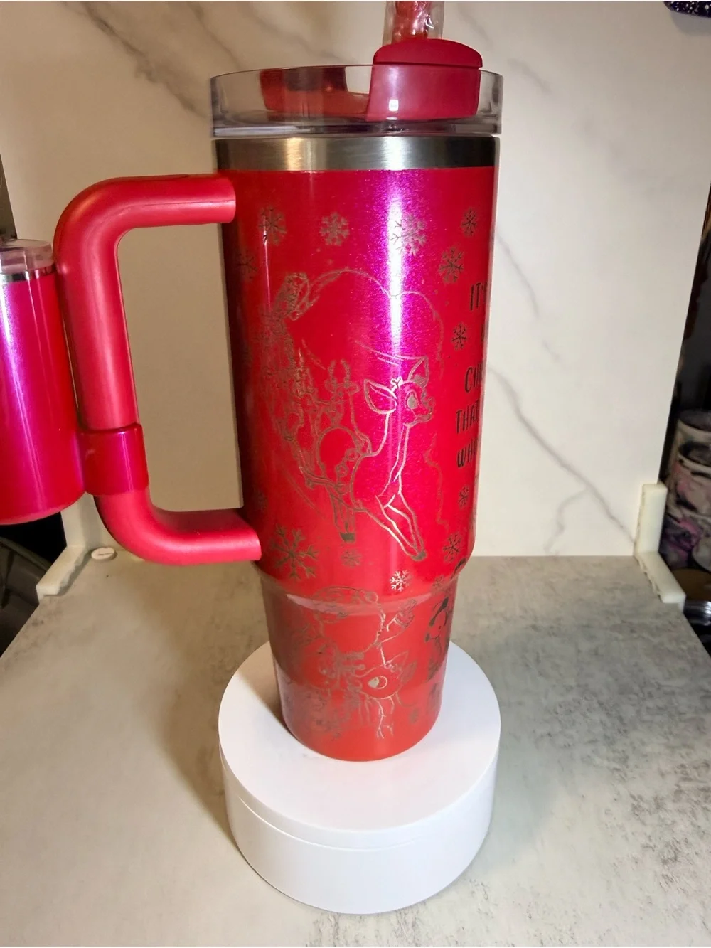 Stanley Metallic Hot Pink Travel Mug with Handle and Silver Accents - Picture 4 of 4